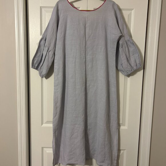 NINA LEUCA Sz XL Gray with Pink Trim 100% Linen 3/4 Sleeves Maxi Dress ITALY - Picture 6 of 8